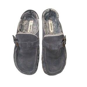 Birkenstock Buckley Shearling Suede Leather Sz 37 Women's 6 Gray Slip On Shoes